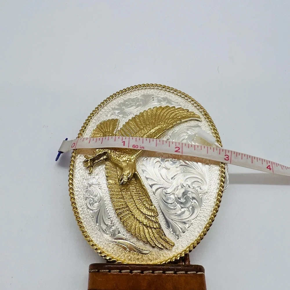 Montana Silversmiths Silver & Gold Eagle Buckle And Tan Leather Belt
